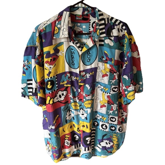 Vintage Mickey Unlimited Silk Goofy Heeyuh Oops Shirt AOP Silk - Picture 1 of 10